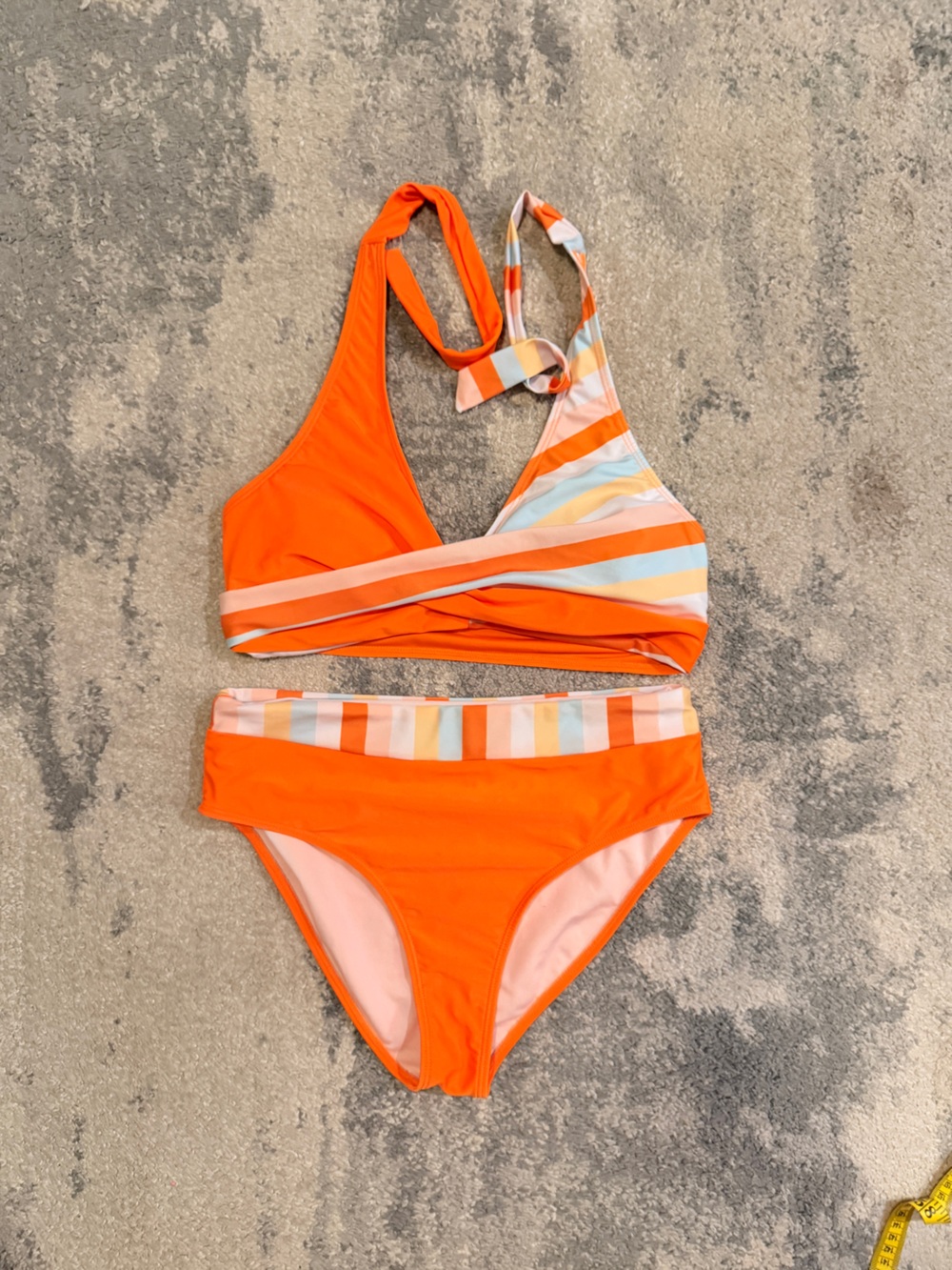 Image Orange Striped Two-Piece Swim Set
